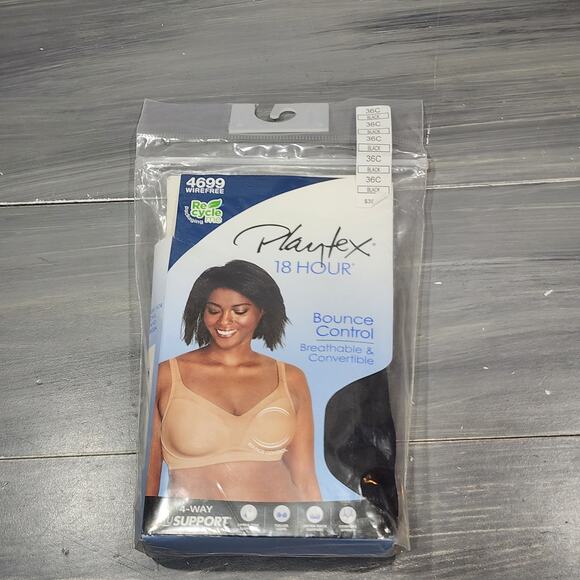 Playtex 4699 18 Hour Bounce Control Convertible Wireless Bra‎ Black 36C - Picture 8 of 13
